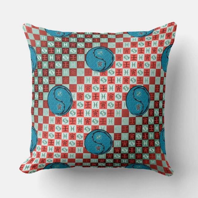 Pisces & Water Tiger Throw Pillow (Front)