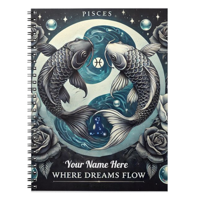 Pisces “Where Dreams Flow” Spiral Notebook (Front)