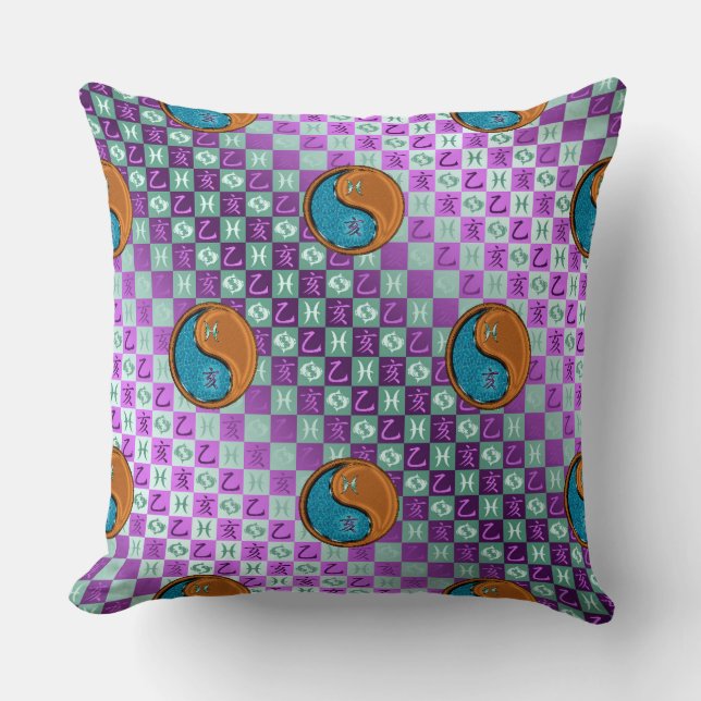 Pisces & Wood Boar Throw Pillow (Front)