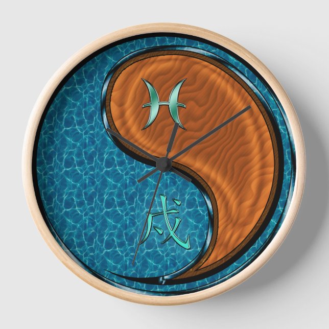 Pisces & Wood Dog Clock (Front)