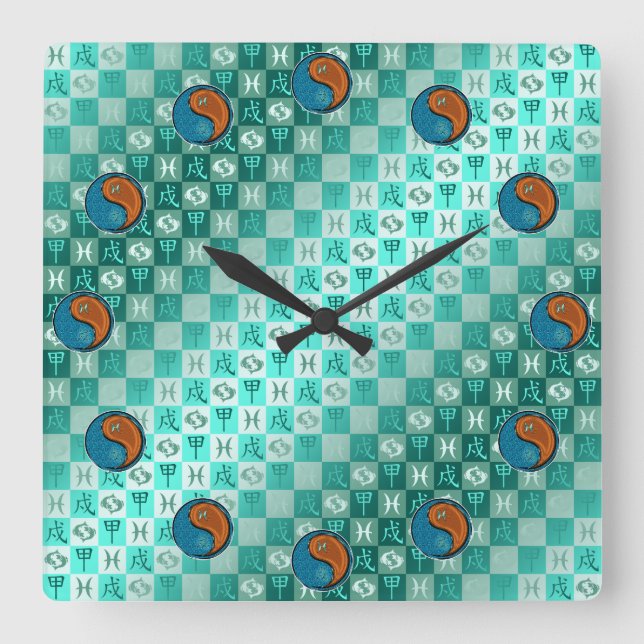 Pisces & Wood Dog Square Wall Clock (Front)