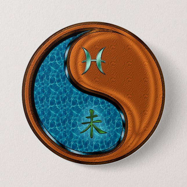 Pisces & Wood Goat 3 Inch Round Button (Front)