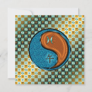 Pisces & Wood Horse Flat Greeting Card