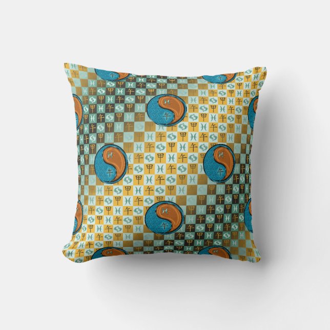 Pisces & Wood Horse Throw Pillow (Front)