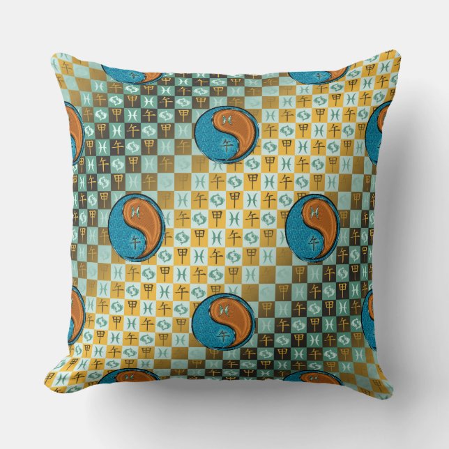 Pisces & Wood Horse Throw Pillow (Front)