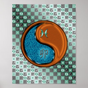 Pisces & Wood Rabbit Poster
