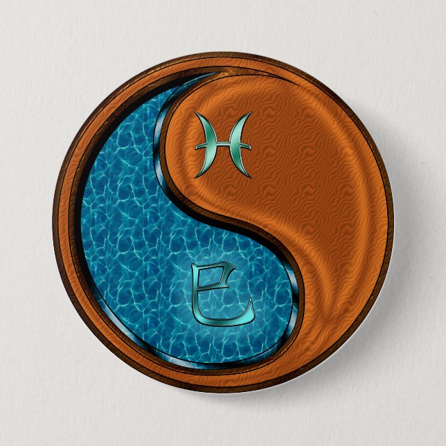 Pisces & Wood Snake 3 Inch Round Button (Front)