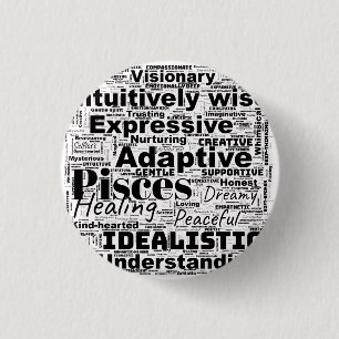 Pisces Word Cloud Zodiac Inspiration  1 Inch Round Button