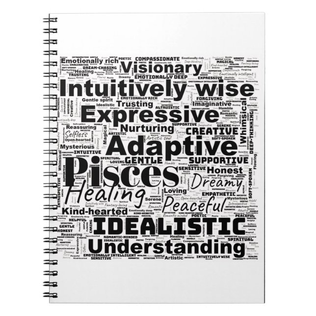 Pisces Word Cloud Zodiac Inspiration  Notebook (Front)