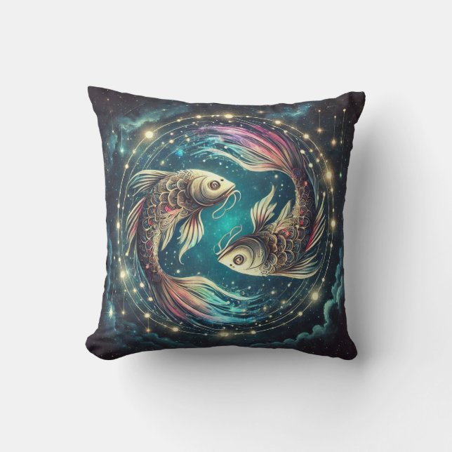 Pisces Zodiac Art Throw Pillow (Front)