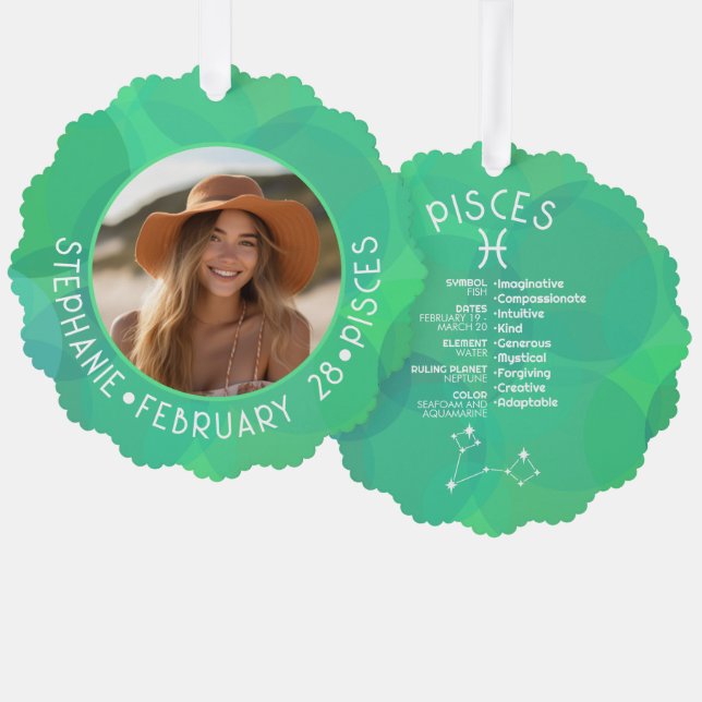 Pisces Zodiac Astrology Photo Custom Birthdate Ornament Card (Front/Back)