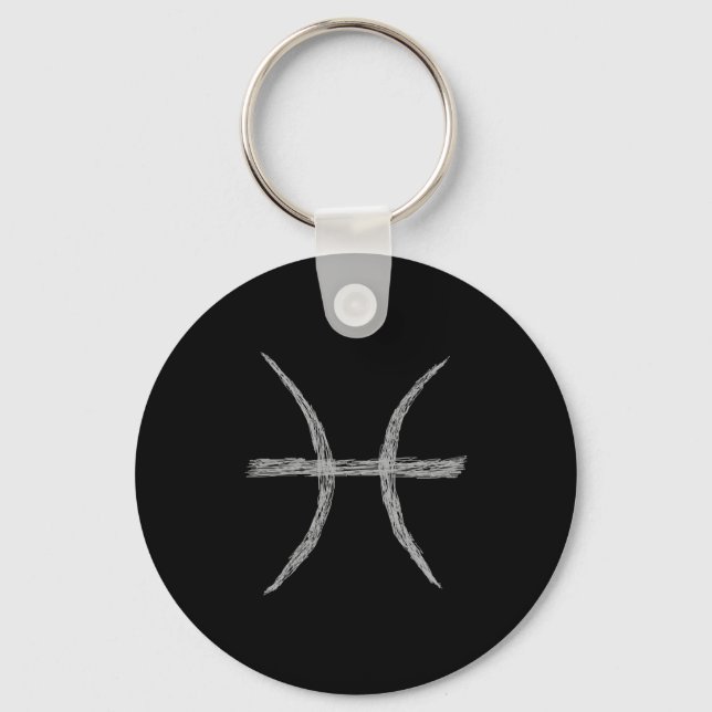 Pisces. Zodiac Astrology Sign. Black. Keychain (Front)