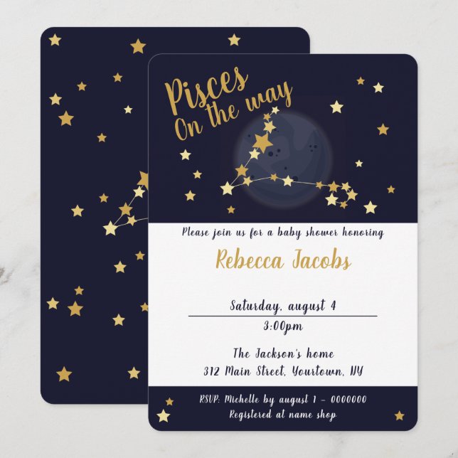 Pisces zodiac Baby shower Invitation (Devant / Derrière)