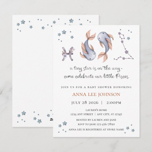 Pisces Zodiac Baby Shower Invitation (Front/Back)