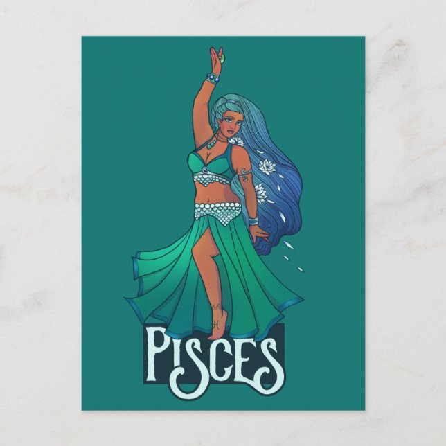 Pisces Zodiac belly Dancer Art Astrology Goddess Postcard (Front)
