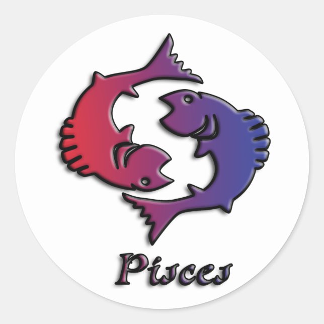 Pisces Zodiac Birth Sign Red Purple astrology art Classic Round Sticker (Front)