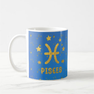 Pisces Zodiac Blue and Gold Astrology Mug