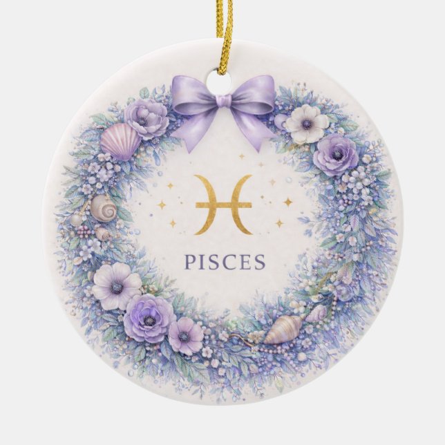 Pisces Zodiac Christmas Ornament – Winter Wreath i (Front)