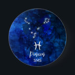 Pisces Zodiac Constellation Blue Galaxy Monogram 3 Inch Round Button<br><div class="desc">Pisces Zodiac Constellation Blue Galaxy Monogram Design. With trendy Brushed Script Font, Dark blue celestial watercolor background texture, Glowing star constellation, and The Two Fish symbol. Modern Astrological Sign Birth Horoscope, is perfect for any Aquarian Birthday From February 19 - March 20 ! With Optional Monogrammed First Middle and Last...</div>