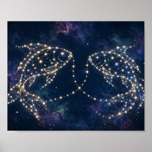 Pisces Zodiac Constellation Fish Starry Night Art Poster