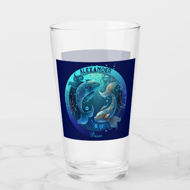 Pisces Zodiac Customizable Beer Glass (Front)