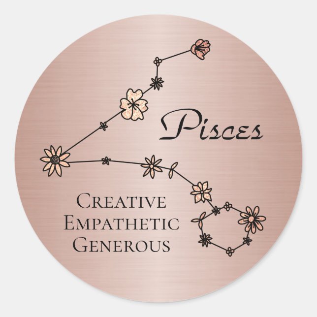  Pisces Zodiac Fish Star Sign Flower Constellation Classic Round Sticker (Front)