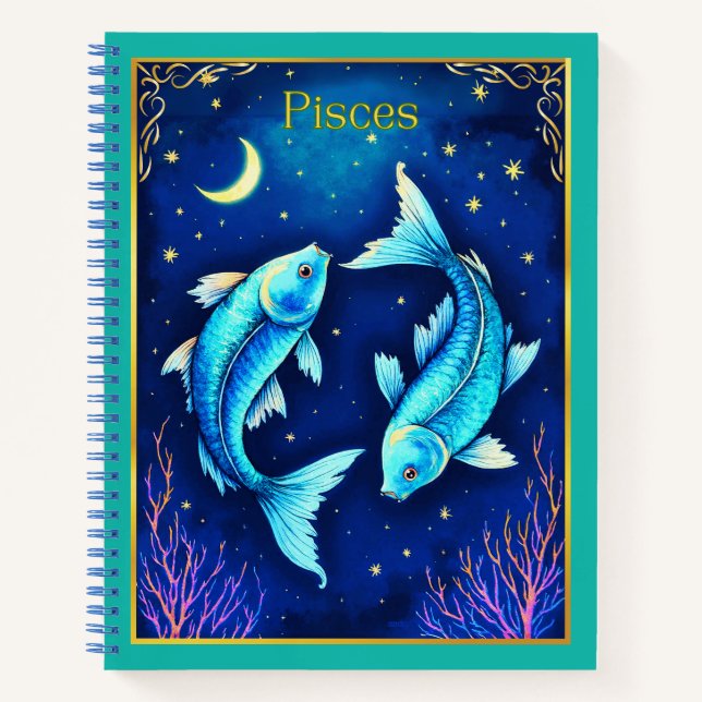 Pisces Zodiac Fish Swim in Cosmic Waters Journal  (Devant)