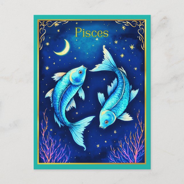 Pisces Zodiac Fish Swimming in Cosmic Waters Postcard (Front)