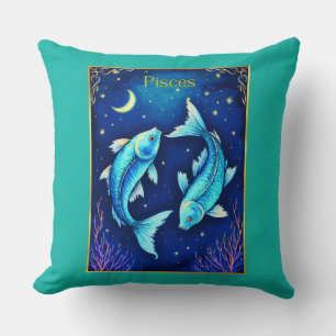Pisces Zodiac Fish Swimming in Cosmic Waters Throw Pillow