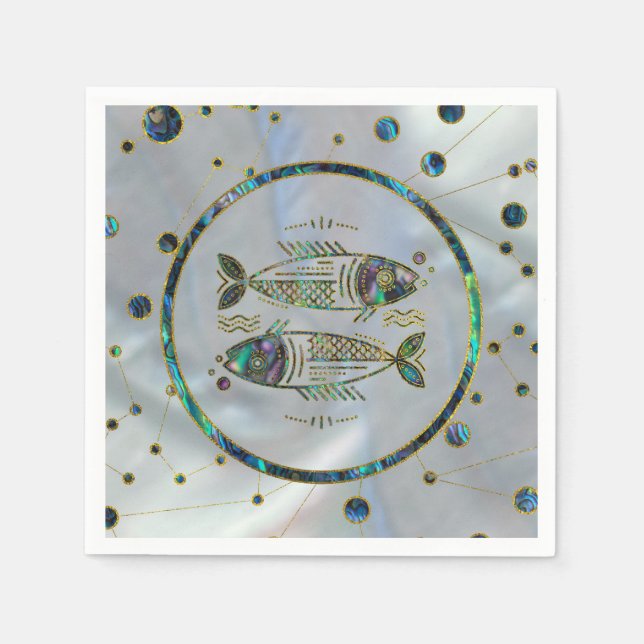 Pisces Zodiac Gold Abalone on Constellation Napkin (Front)