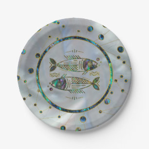 Pisces Zodiac Gold Abalone on Constellation Paper Plate