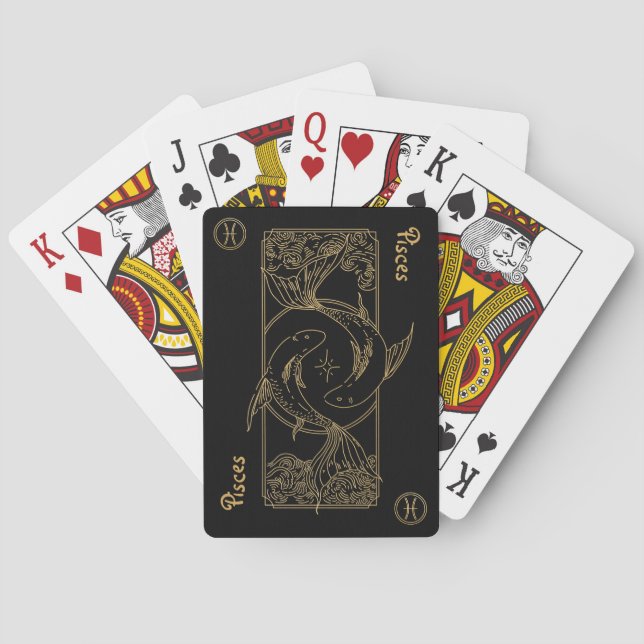 Pisces Zodiac Gold and Black Design  Playing Cards (Back)