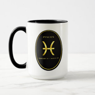 Pisces Zodiac Gold Oval Emblem Mug Luxury Astrol