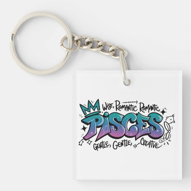 Pisces Zodiac Graffiti  Keychain (Front)