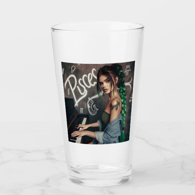 Pisces Zodiac Musician Piano Glass (Front)