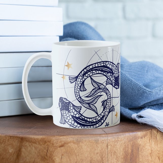 Pisces Zodiac Navy Blue & Gold Birth Mug (Creator Uploaded)