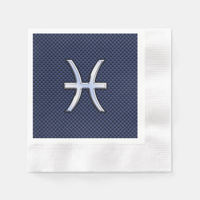 Pisces Zodiac on Blue Carbon Fibre Print Napkin (Front)