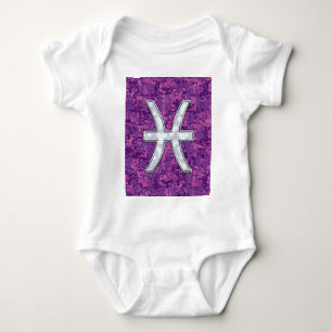 Pisces Zodiac on Fuchsia Pink Digital Camouflage Baby Bodysuit