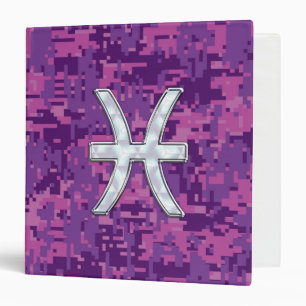 Pisces Zodiac on Fuchsia Pink Digital Camouflage Binder