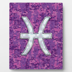 Pisces Zodiac on Fuchsia Pink Digital Camouflage Plaque