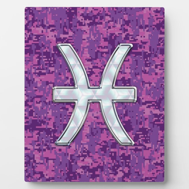 Pisces Zodiac on Fuchsia Pink Digital Camouflage Plaque (Front)
