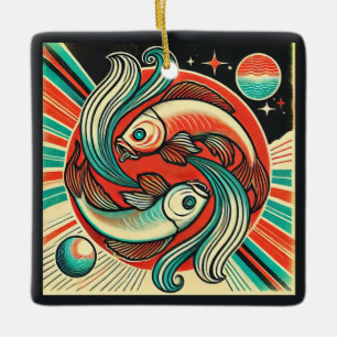 Pisces Zodiac Ornament Retro Design