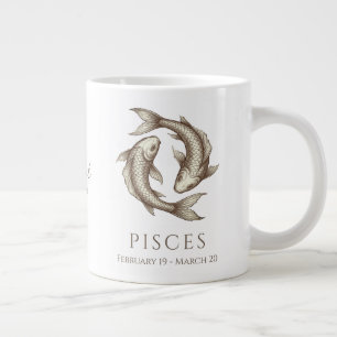 Pisces Zodiac Personalized Name & Birth Date Large Coffee Mug