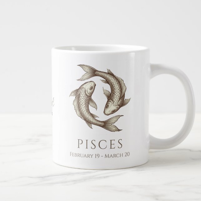 Pisces Zodiac Personalized Name & Birth Date Large Coffee Mug (Right)