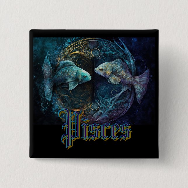 Pisces Zodiac Sign 2 Inch Square Button (Front)