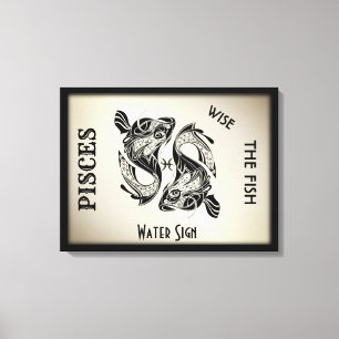 Pisces Zodiac Sign and Symbol Wrapped Canvas
