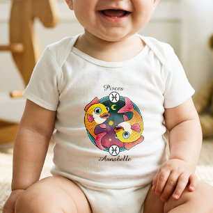 Pisces Zodiac Sign Astrology Cartoon Horoscope Baby Bodysuit