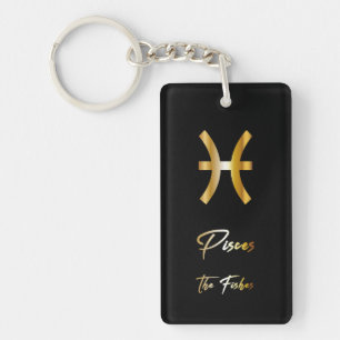 Pisces Zodiac Sign, Black & Gold Keychain