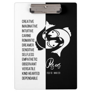 Pisces Zodiac Sign Black & White Clipboard