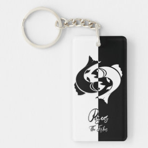 Pisces Zodiac Sign, Black & White Keychain